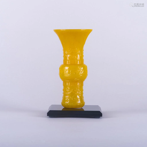 A Chinese Yellow gu-form glass vase