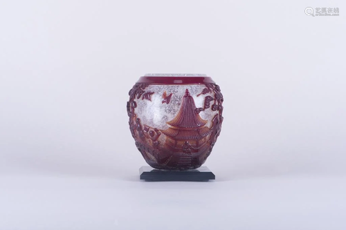 A Chinese Peking Glass Red Overlay Jar