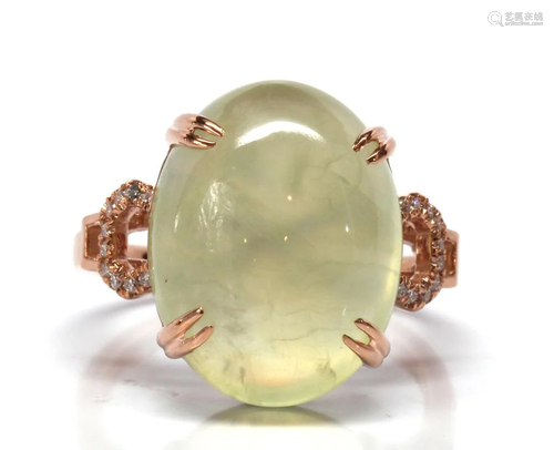 Prehnite, diamond, 14k rose gold ring