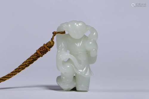 CHINESE WHITE JADE CARVING OF GIRL F…