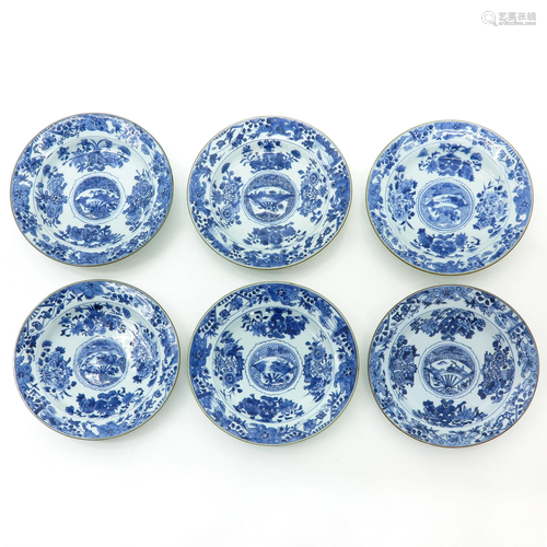 A Series of Six Blue and White Plates