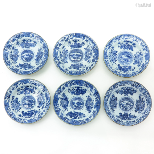 A Series of Six Blue and White Plates