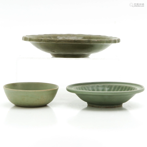 A Collection of 3 Celadon Plates