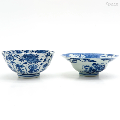 Two Blue and White Bowls