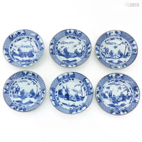 A Series of 6 Blue and White Saucers