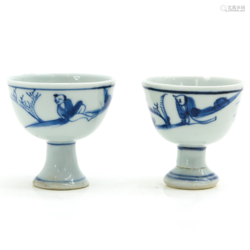 Two Blue and White Egg Cups
