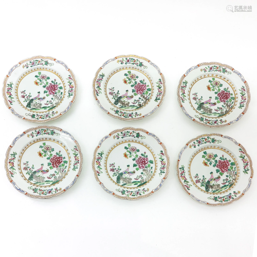 A Series of 6 Famille Rose Decor Plates