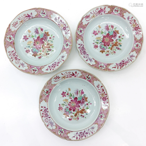 A Series of 3 Famille Rose Decor Plates