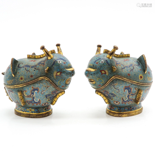 Two Figural Cloisonne Censers