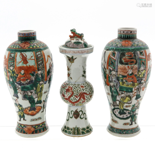 A Collection of 3 Famille Verte Vases