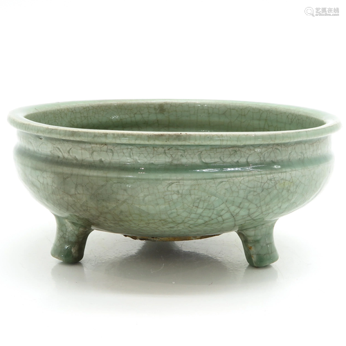 A Large Tripod Celadon Censer