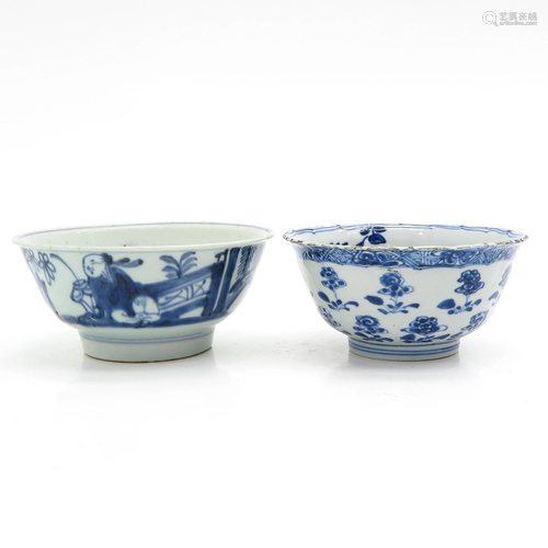 Two Blue and White Bowls