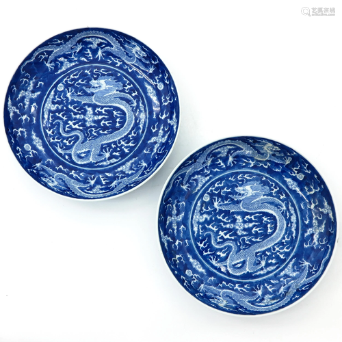 A Pair of Blue and White Plates