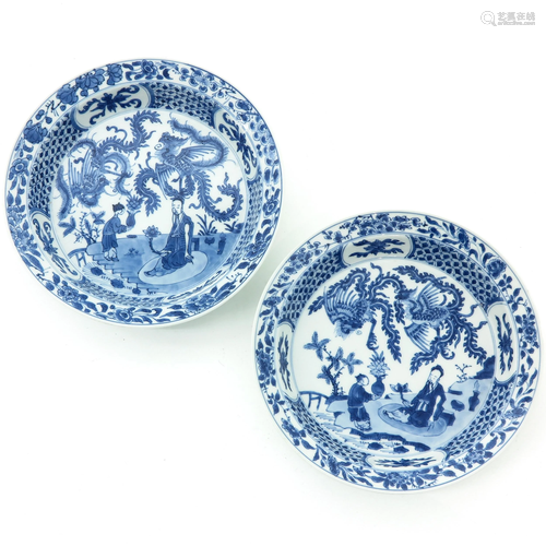 A Pair of Blue and White Plates