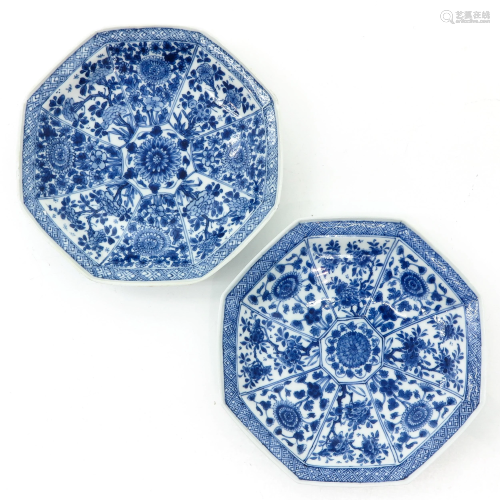 Two Blue and White Octagonal Plates