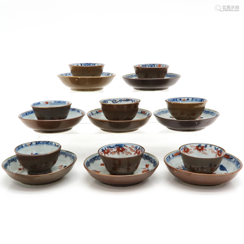 Eight Batavianware Cups and Saucers