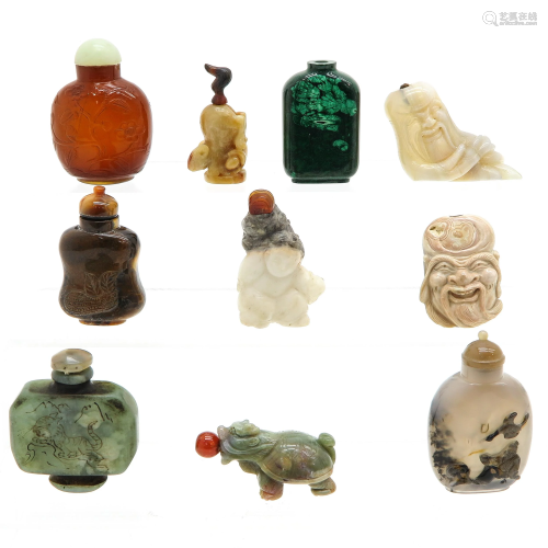 A Collection of 10 Snuff Bottles