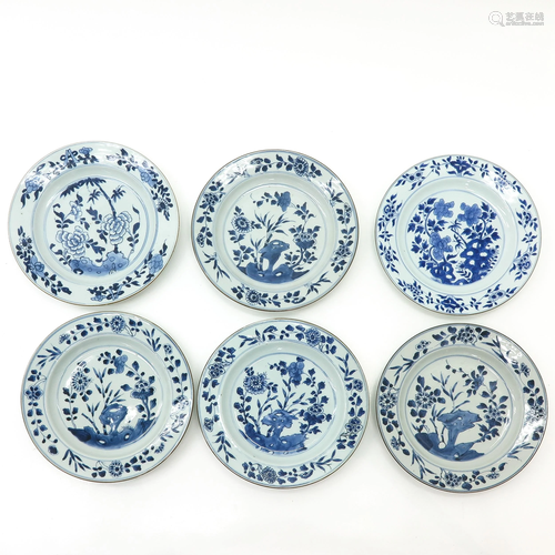 A Series of Six Blue and White Plates