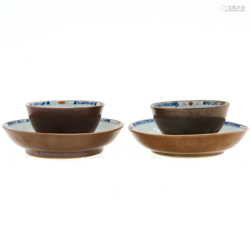 Two Batavianware Cups and Saucers
