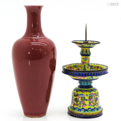 A Chinese Vase and Altar Candlestick