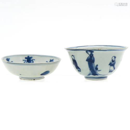 Two Blue and White Bowls