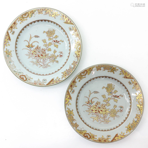 A Pair of Iron Red and Gilt Decor Plates