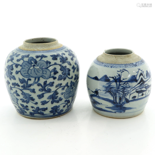 Two Blue and White Ginger Jars