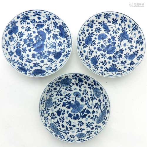 A Series of 3 Blue and White Plates