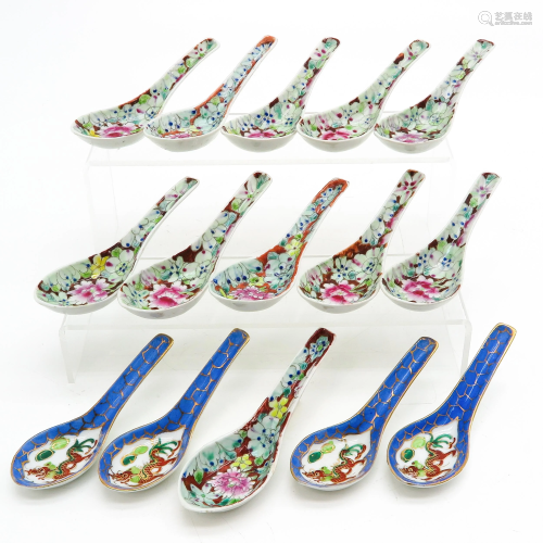 A Collection of 15 Porcelain Spoons