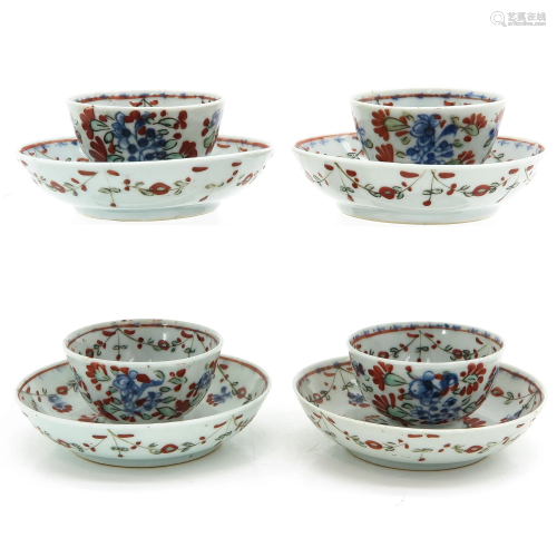 Four Polychrome Decor Cups and Saucers