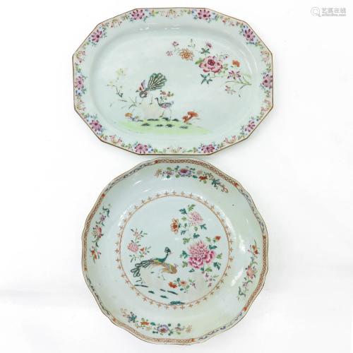 A Famille Rose Plate and Tray