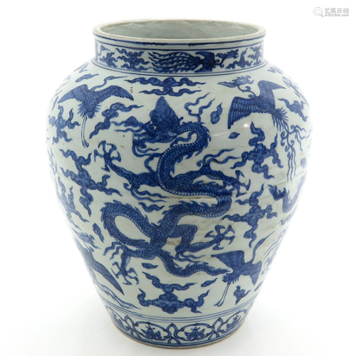 A Large Blue and White Jar