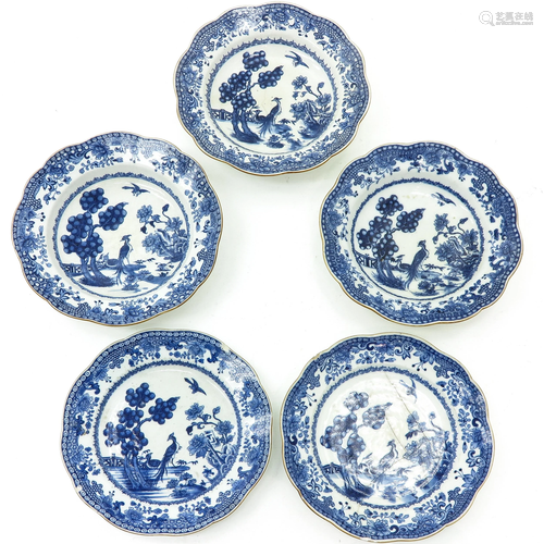 A Series of 5 Blue and White Plates