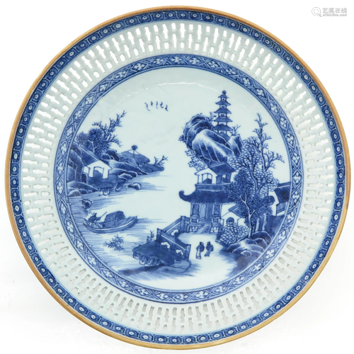 A Blue and White Reticulated Plate