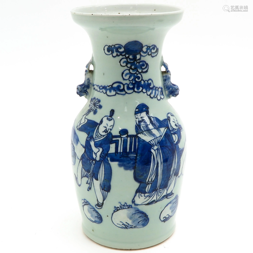 A Blue and White and Celadon Vase