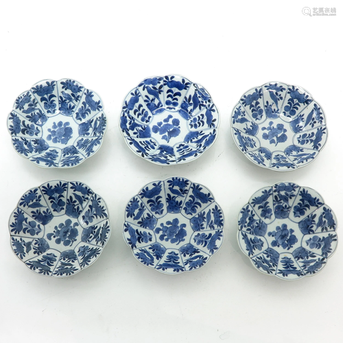 A Series of 6 Small Blue and White Plates