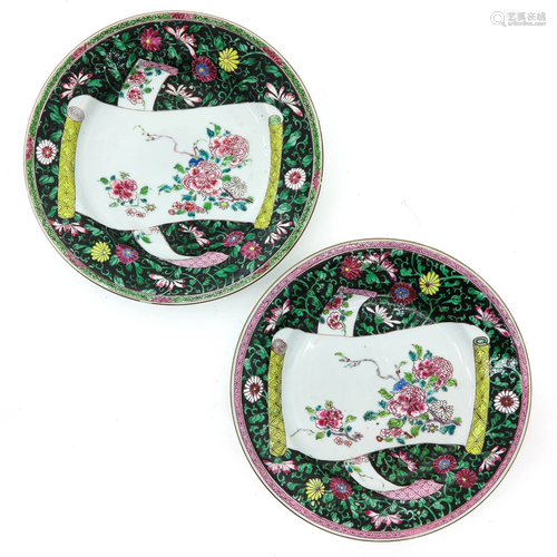 A Pair of Famille Noir Plates