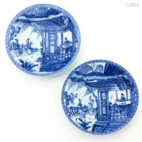 A Pair of Blue and White Plates