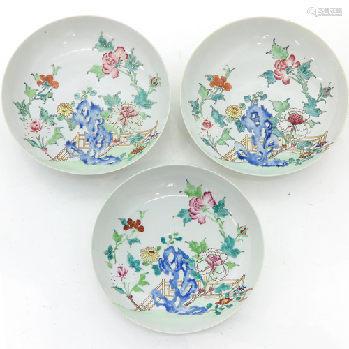 A Series of 3 Famille Rose Plates