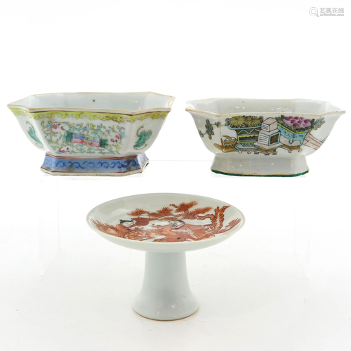 Two Chinese Altar Dishes and Stem Cup