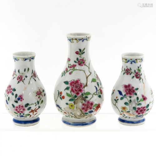 A Collection of 3 Famille Rose Vases