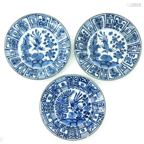 A Series of 3 Blue and White Plates