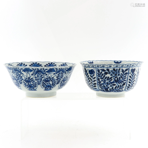 Two Blue and White Bowls