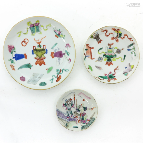 Three Famille Rose Plates