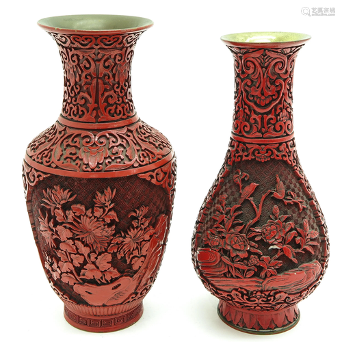 A Pair of Cinnabar Vases