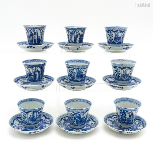 A Collection of 9 Cups and Saucers
