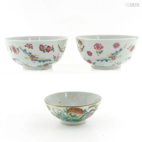 Three Famille Rose Bowls