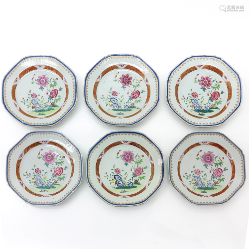 A Series of 6 Famille Rose Decor Plates