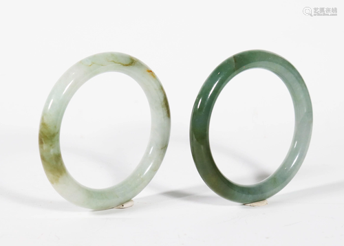 2 Chinese Natural Jadeite Bangles, White & …