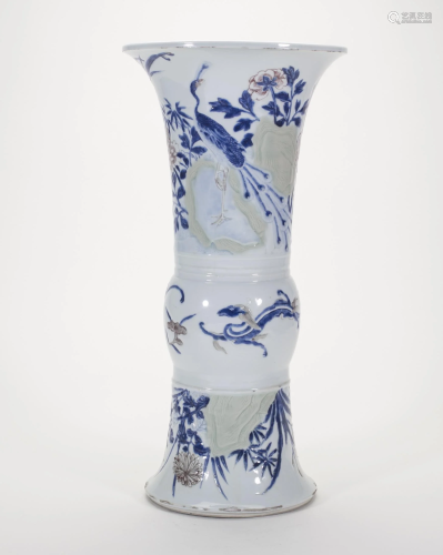 Chinese Kangxi Blue Red Celadon Porcelain Vase